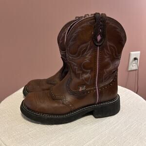 Justin Gypsy Women's Boots 5.5 B Western Cowgirl Brown Purple L9903 Round Toe